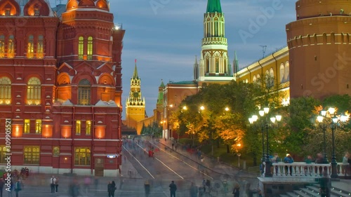 The State Historical Museum of Russia View from red square to Kremlin wall, it's the museum of Russian history. between Red Squarein Moscow, Russia.