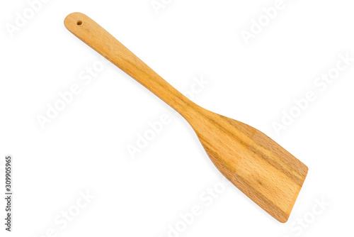 Wooden kitchen spatula on a white background