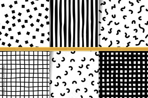Set of abstract hand drawn monocolor seamless patterns