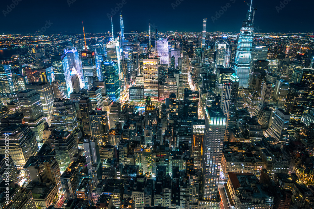 New York night skyline - obrazy, fototapety, plakaty 