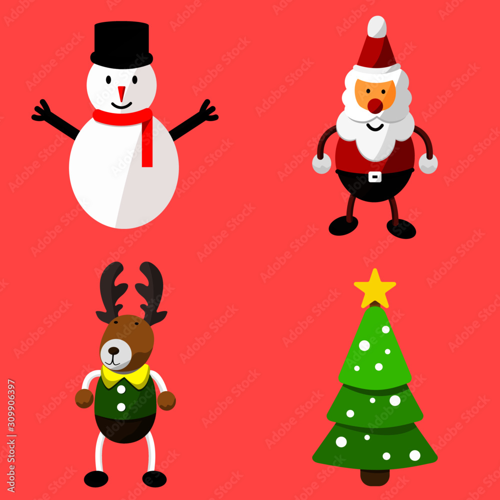 Set of cute Christmas character. Vector illustration
