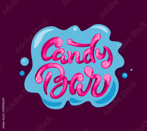 Candy bar stamp, logo, lettering phrase. Handwritten lettering composition for label