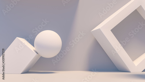 Fototapeta Naklejka Na Ścianę i Meble -  Product setting podium white abstract minimalistic geometry, minimal light interior, object placement, abstract gray background room, 3d rendering,