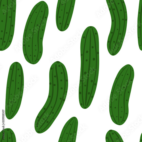 Seamless pattern with cucumber on white background.