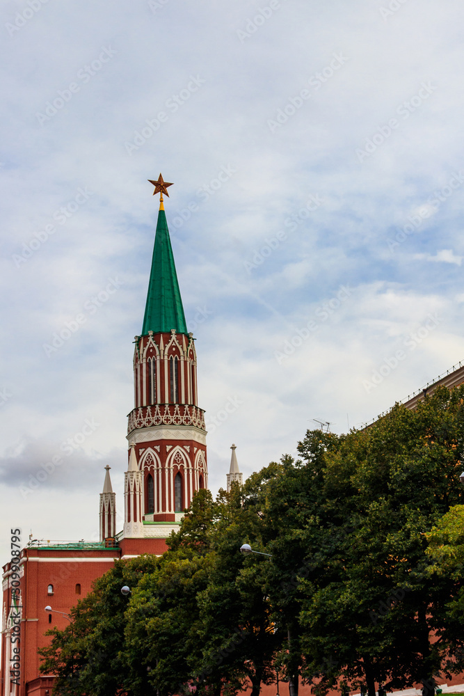 Nikolskaya tower of Moscow Kremlin on Red square in Moscow, Russia