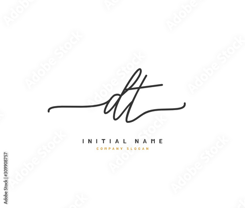 D T DT Beauty vector initial logo, handwriting logo of initial signature, wedding, fashion, jewerly, boutique, floral and botanical with creative template for any company or business.