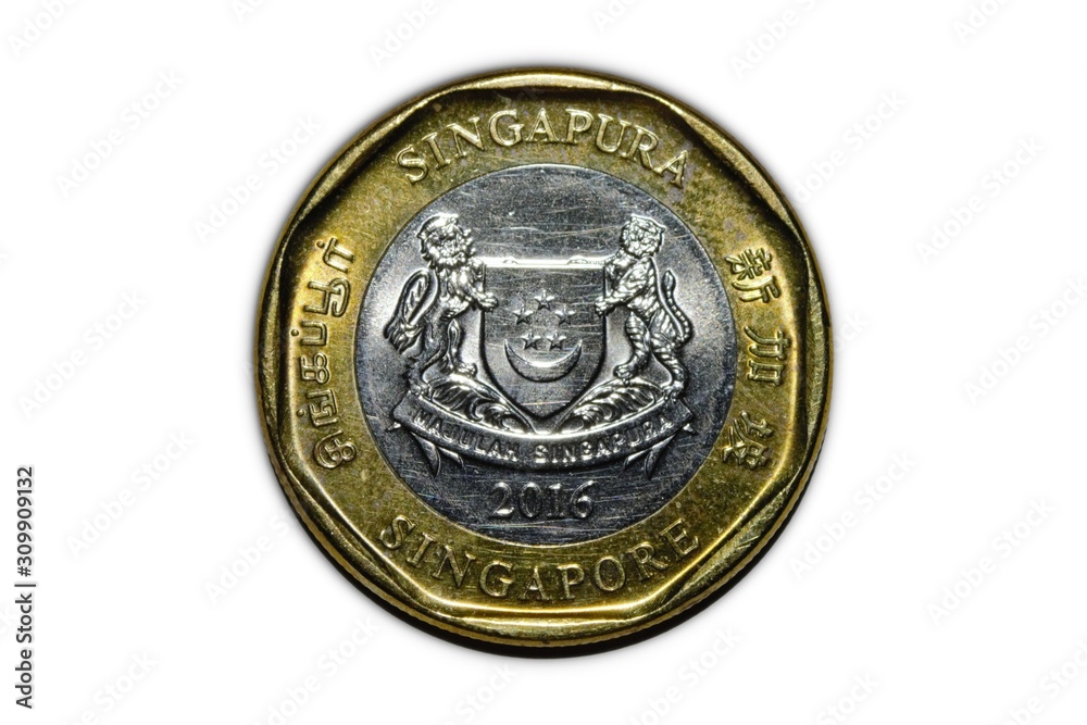 old singapura  coin isolated on white background