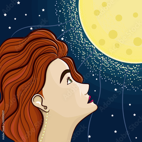 Girl watches on the moon