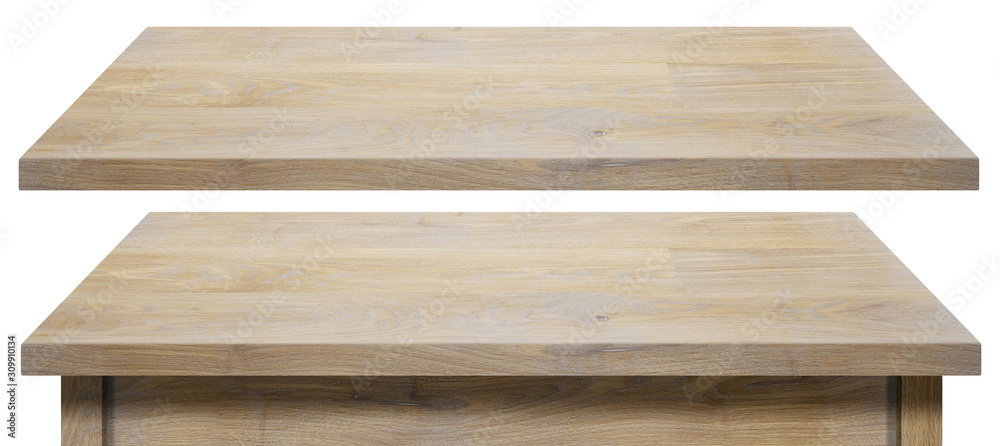 wooden tabletop or shelf isolated on white