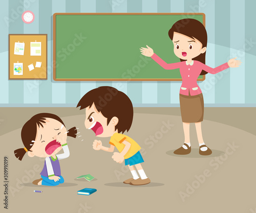 teacher tried to stop the children boy shouting to friend