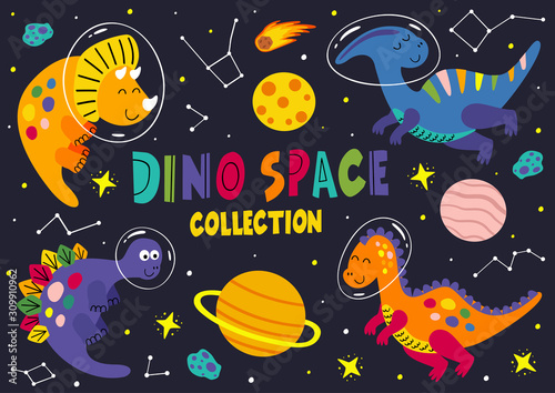 set of dinosaurs in space part 2  - vector illustration, eps    