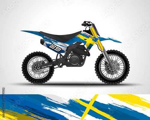 Racing motorcycle wrap decal and vinyl sticker design. Concept graphic abstract background for wrapping vehicles, motorsports, Sportbikes, motocross, supermoto and livery. Vector illustration. Sweden