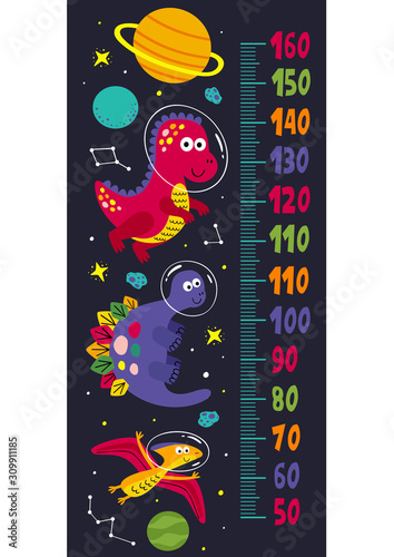 growth measure with dinosaurs in space  - vector illustration, eps    