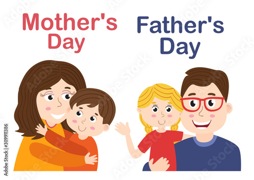 isolated mother with son and father with daughter- vector illustration, eps 