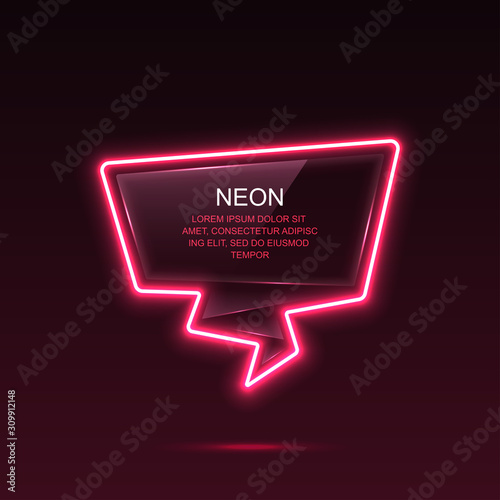 Glass banner with neon lights. Vector illustration.