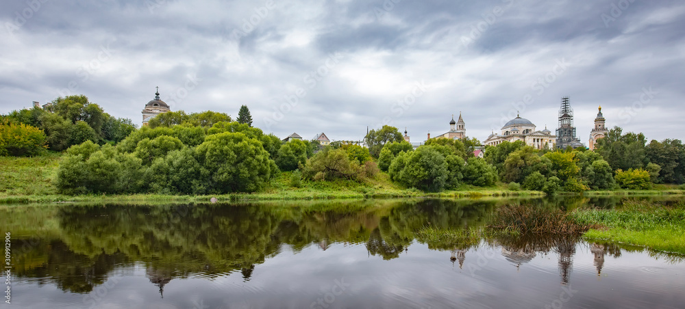 Fototapeta premium Russian pamoramic landscape with abandoned churches, Torzhok small town