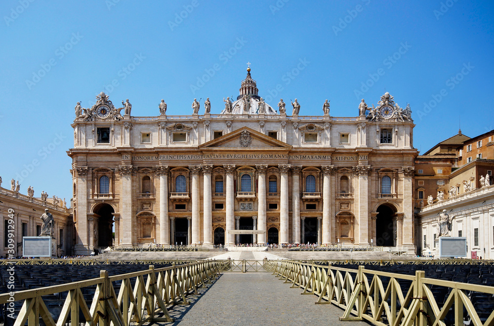 Photo of St. Peter's Basilica in Vatican City, view from St. Peter's Square, Rome, Italy