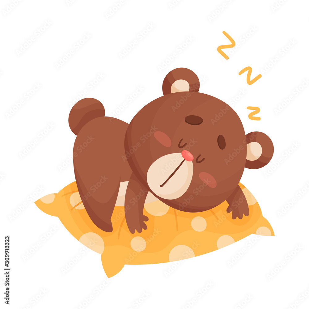 Obraz premium Cute Bear Cartoon Character Sleeping on Soft Pillow Vector Illustration