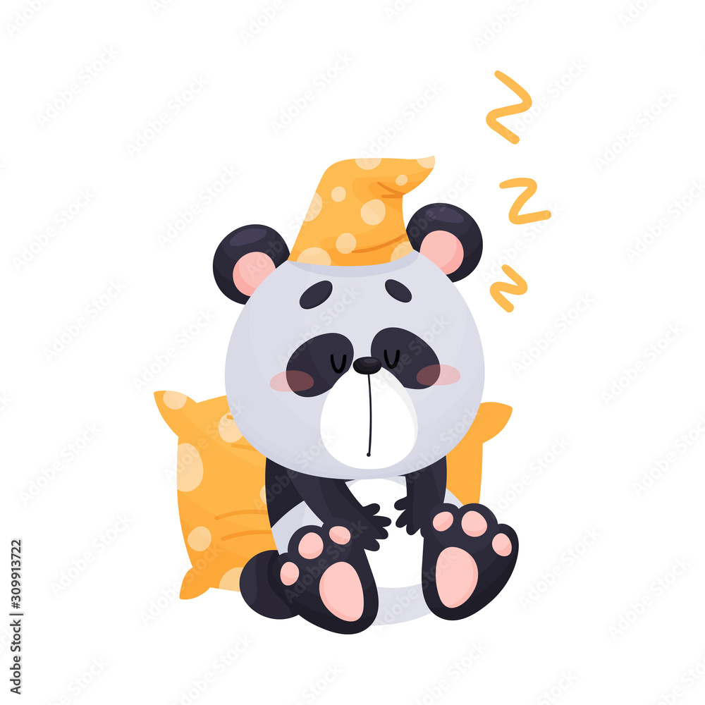Cute Panda Cartoon Character Sleeping in Sitting Pose Leaning Against Soft Pillow Vector Illustration Cute Panda Cartoon Character Sleeping in Sitting Pose Leaning Against Soft Pillow Vector Illustration