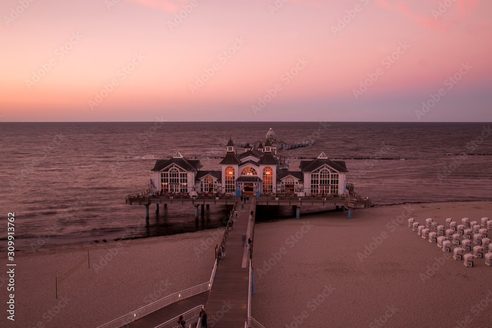 Lighted Sellin Pier, Rügen Island, Mecklenburg-Western Pomerania, Germany, Europe Lighted Sellin Pier, Rügen Island, Mecklenburg-Western Pomerania, Germany, Europe