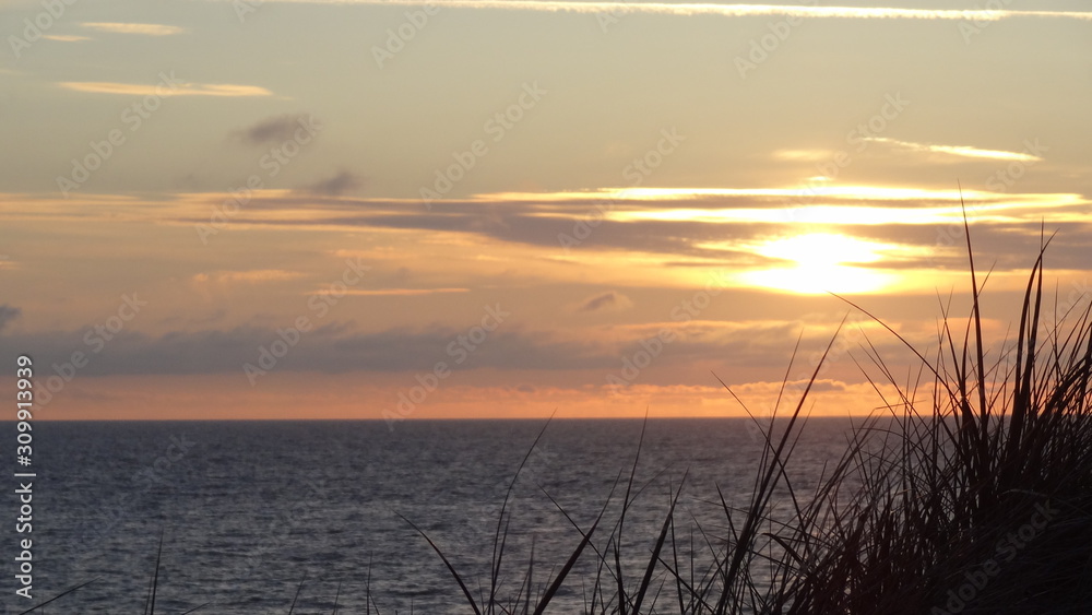 Sunset over the North Sea at Sylt in Northern Germany