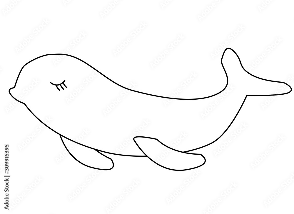 Sea life. Vector illustration. Cute beluga Best for children coloring. Black and white. Stroke. Underwater world, marine animals. Hand drawn cute. Isolated on white background Sea life. Vector illustration. Cute beluga Best for children coloring. Black and white. Stroke. Underwater world, marine animals. Hand drawn cute. Isolated on white background