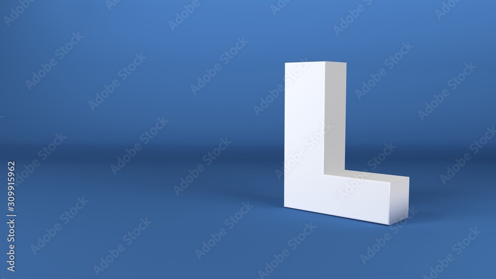 The Letter L in white on a blue background 3d render The Letter L in white on a blue background 3d render