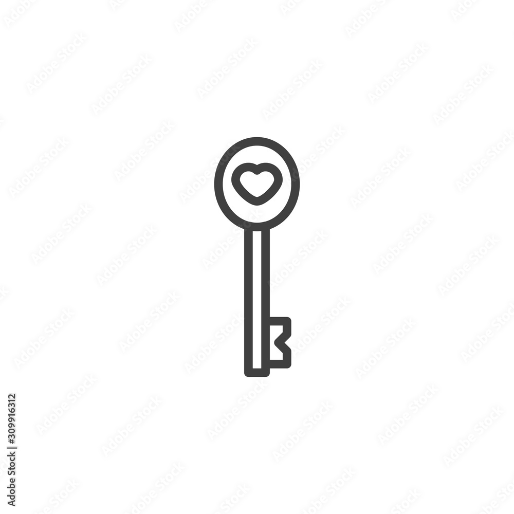 Heart key line icon. linear style sign for mobile concept and web design. Love key outline vector icon. Symbol, logo illustration. Vector graphics Heart key line icon. linear style sign for mobile concept and web design. Love key outline vector icon. Symbol, logo illustration. Vector graphics