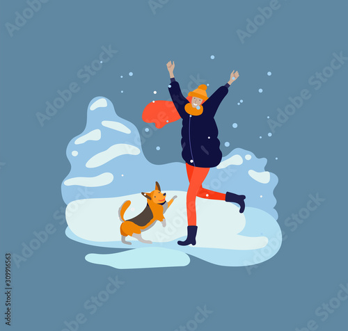 Various stylish people character go on street under umbrellas in warm clothes. Autumn rainy weather. Colored trendy cartoon