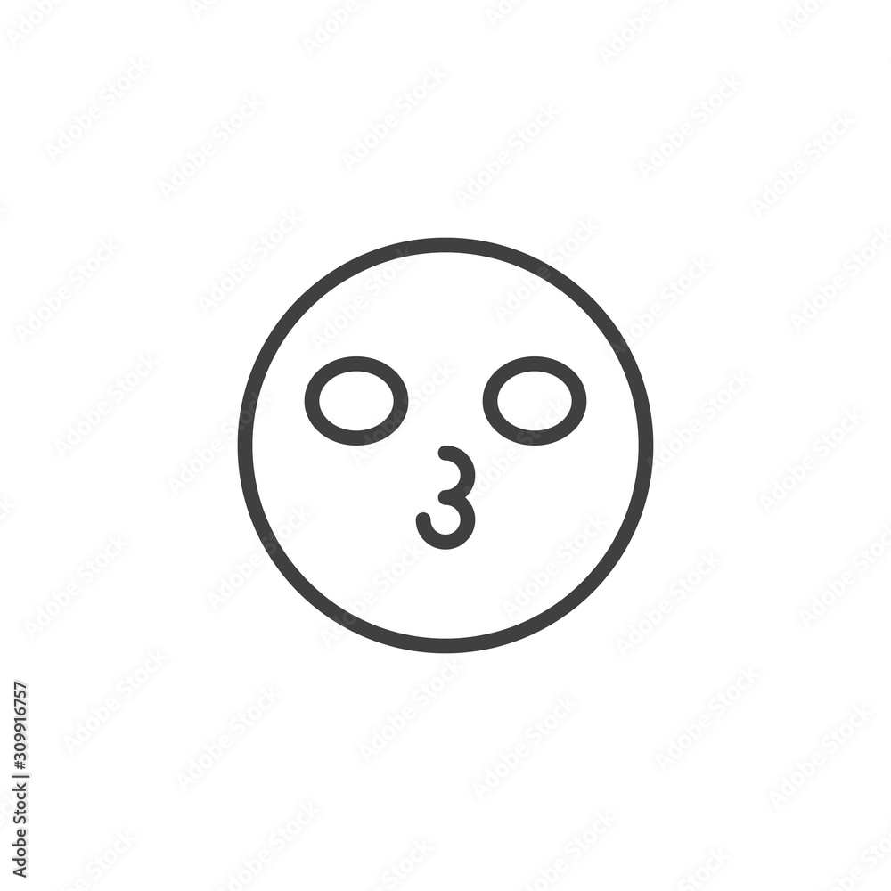 Kissing emoticon line icon. linear style sign for mobile concept and web design. Kiss lips emoji outline vector icon. Symbol, logo illustration. Vector graphics Kissing emoticon line icon. linear style sign for mobile concept and web design. Kiss lips emoji outline vector icon. Symbol, logo illustration. Vector graphics