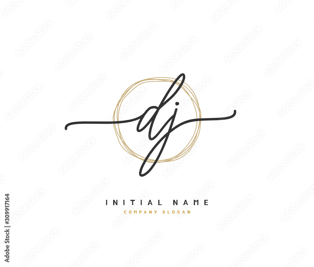 D J DJ Beauty vector initial logo, handwriting logo of initial signature, wedding, fashion, jewerly, boutique, floral and botanical with creative template for any company or business.