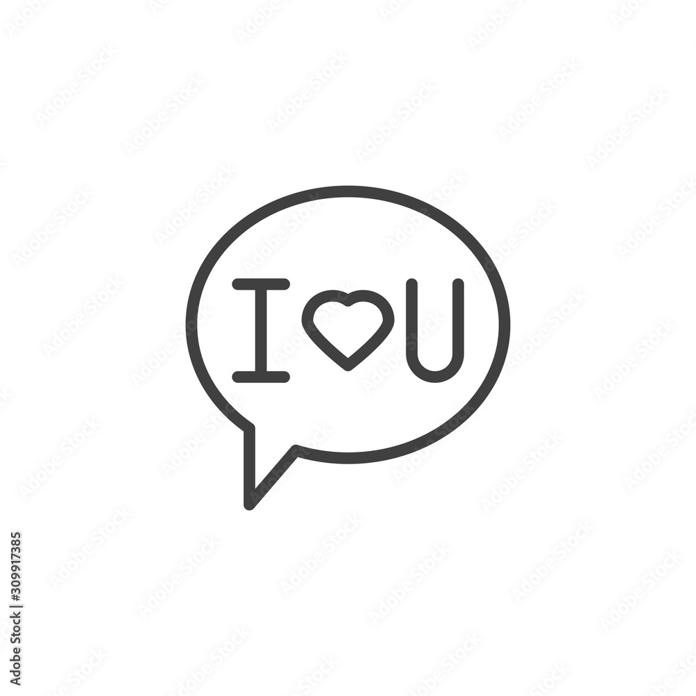 Speech bubble with i love you line icon. linear style sign for mobile concept and web design. I love you message outline vector icon. Symbol, logo illustration. Vector graphics Speech bubble with i love you line icon. linear style sign for mobile concept and web design. I love you message outline vector icon. Symbol, logo illustration. Vector graphics