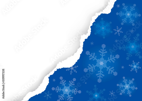  Christmas ripped paper, blue background with snowflakes. Illustration of blue torn paper background with place for your text or image. Vector available.