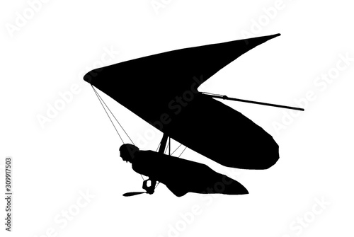 Hang glider wing silhouette isolated on white photo