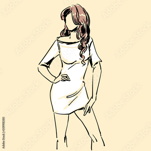 Fashion illustration sketch, scribble freehand woman