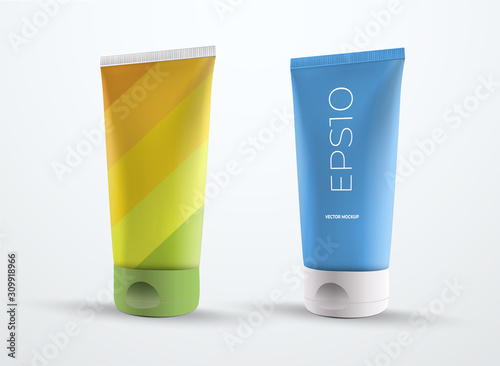 Mockup of vector realistic plastic tube for cream or liquid with a cap.