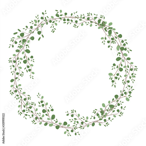 Vector illustration of green leaves decorated in a circle, beautiful watercolor style