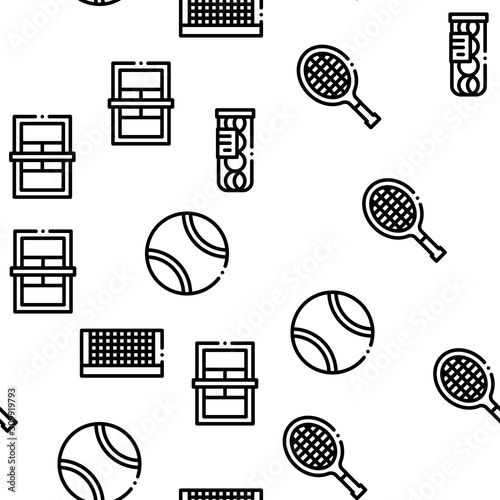 Tennis Game Equipment Seamless Pattern Vector Thin Line. Illustrations