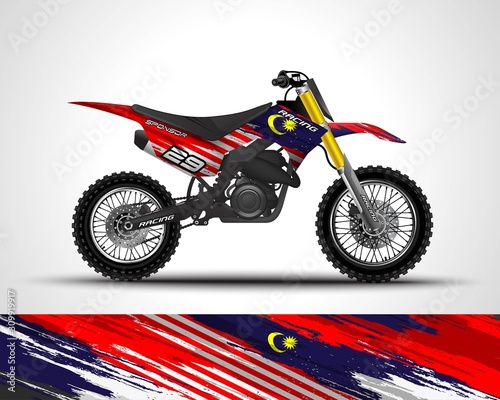 Racing motorcycle wrap decal and vinyl sticker design. Concept graphic abstract background for wrapping vehicle, motorsports, Sportbikes, motocross, supermoto and livery. Vector illustration. Malaysia