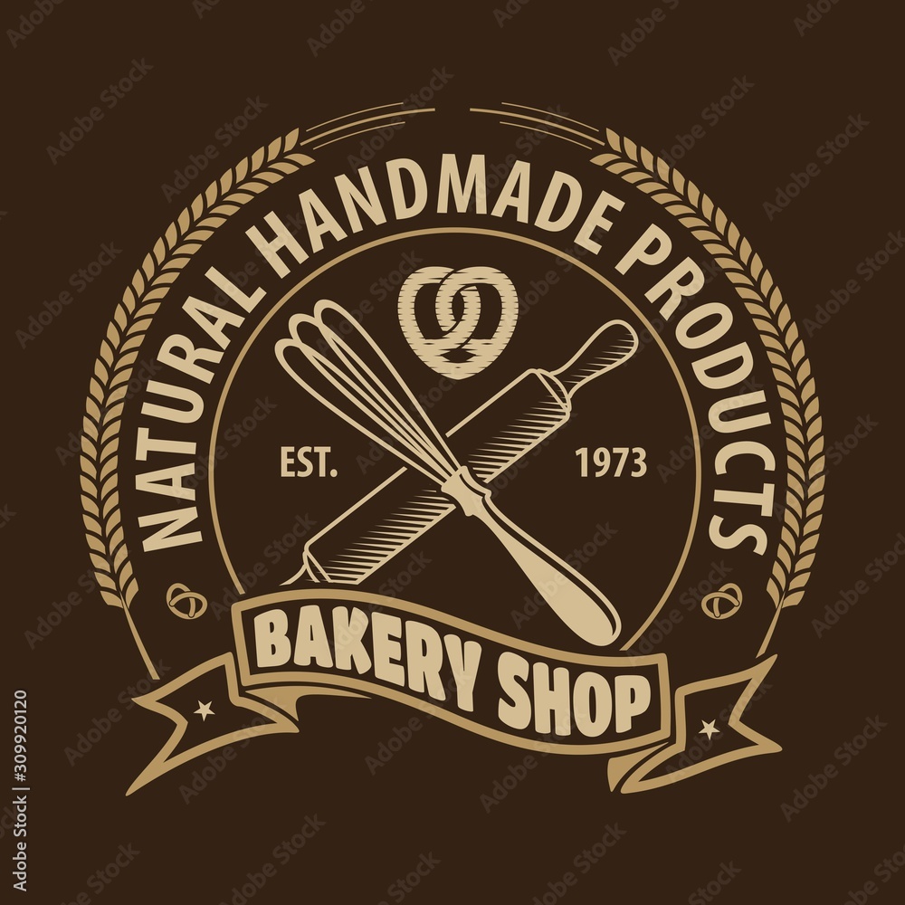 Bakery or bread shop logo design template with Whisk and Rolling pin ...