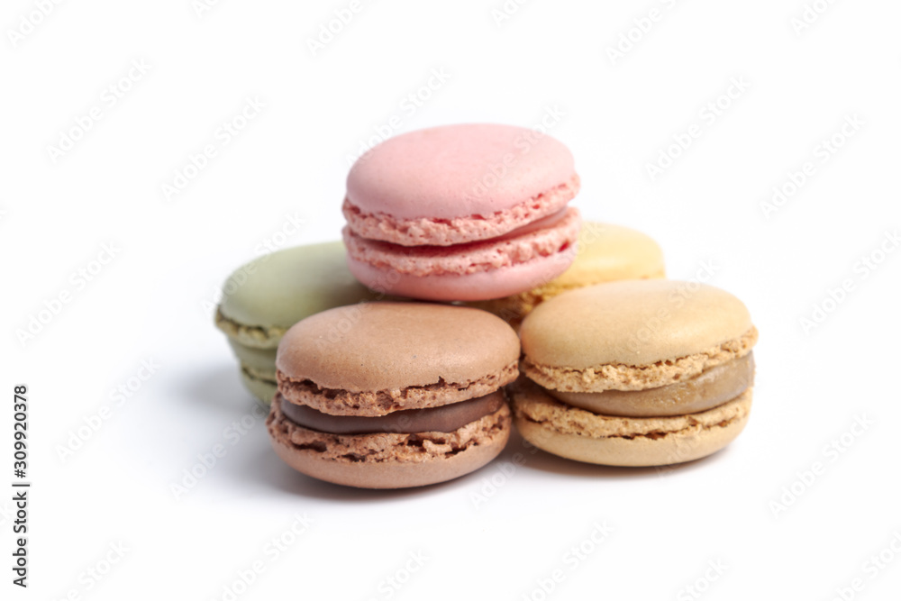 a bunch of macaroons isolated on white