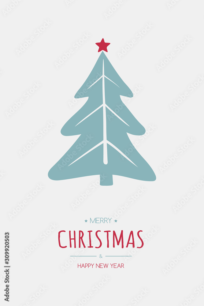 Christmas greeting card with abstract tree and text. Xmas decoration. Vector