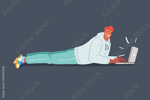 Man resting at home with laptop.
