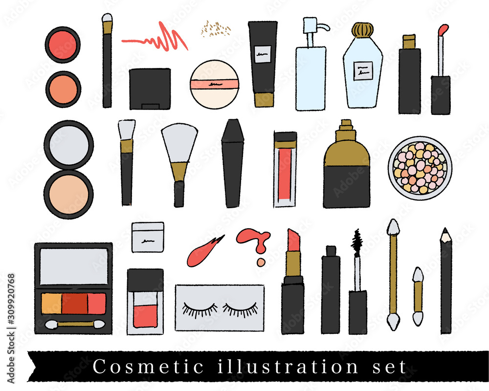 手描きメイク道具イラストセット Stock Vector Adobe Stock