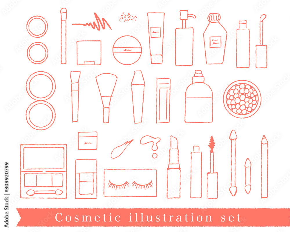 手描きメイク道具イラストセット Stock Vector Adobe Stock