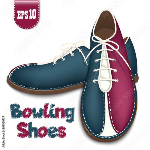 Bowling shoes - icon. A pair of athletic bowling shoes. Top view and side view. Isolated on a white background. Vector illustration.