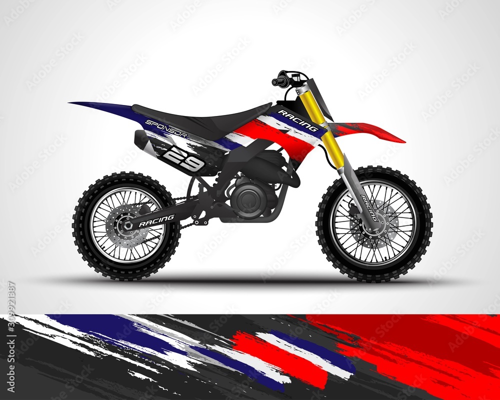 Obraz premium Racing motorcycle wrap decal and vinyl sticker design. Concept abstract background for wrapping vehicles, motorsports, Sportbikes, motocross, supermoto and livery. Vector illustration. costa rica