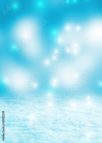 Snowy winter christmas background. Falling snow, snowflakes. Blurry bokeh lights © Laura Сrazy