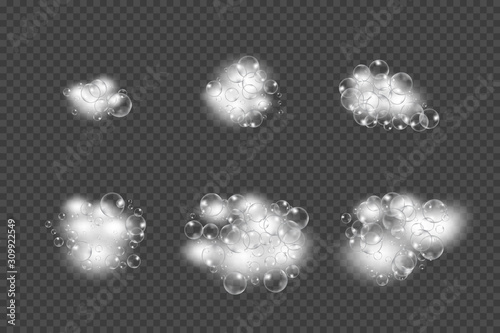 Shampoo bubbles texture. Bath foam on transparent background.