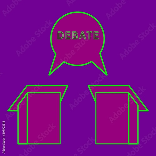 Debate between politicians election president vs. purple color two podiums Democrats vs. Republicans